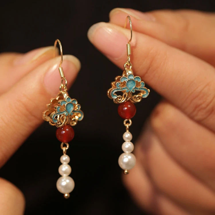 独特长款古风耳环2024新款烧蓝蝴蝶耳坠国风旗袍汉服配饰