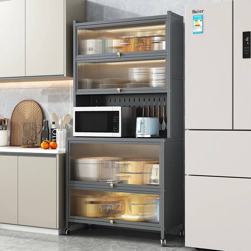 厨房置物架落地多层收纳柜置物柜多功能家用带门橱柜餐边柜储物柜