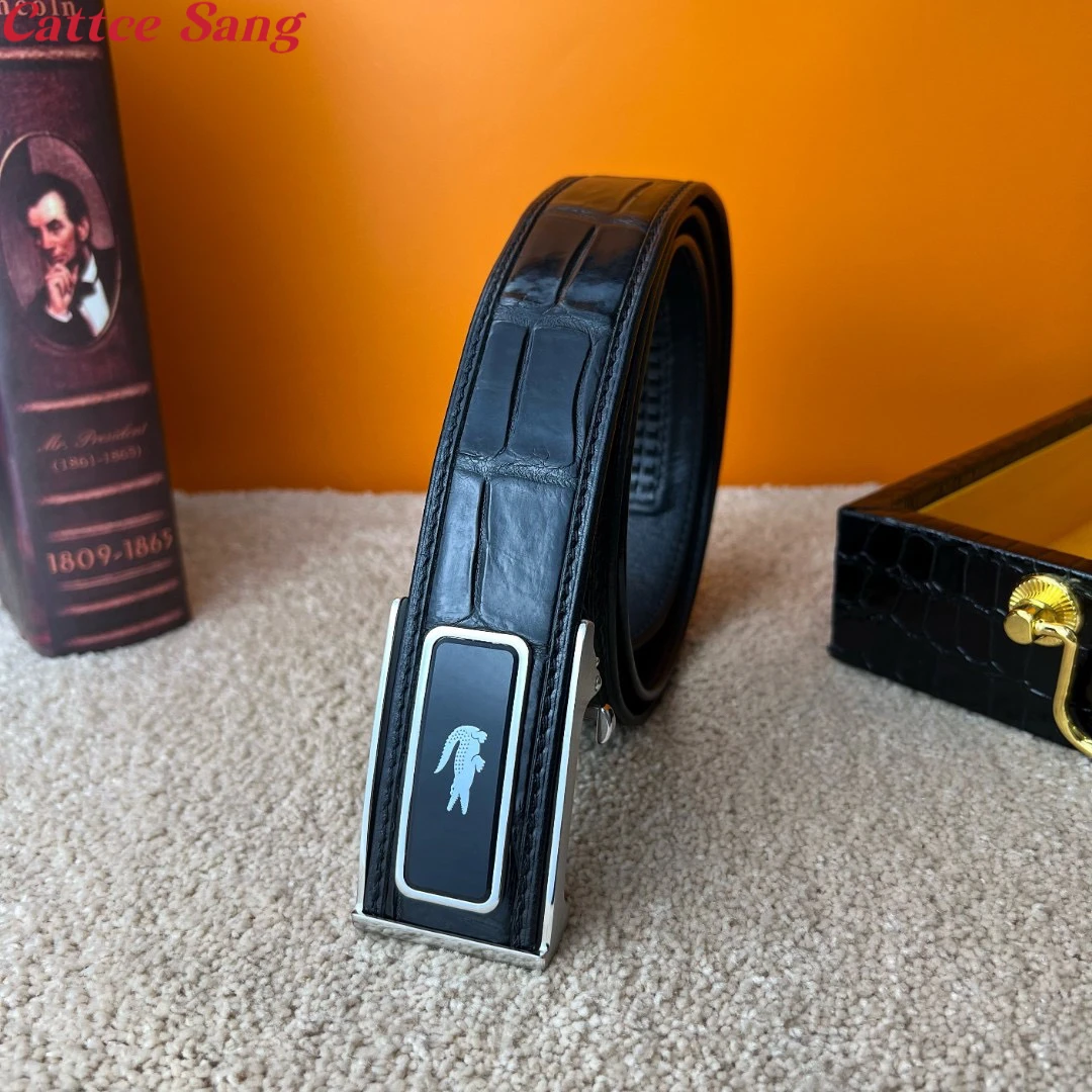 欧版】男款进口天然无拼接鳄鱼皮腰带时尚百搭黑色经典皮带腰带