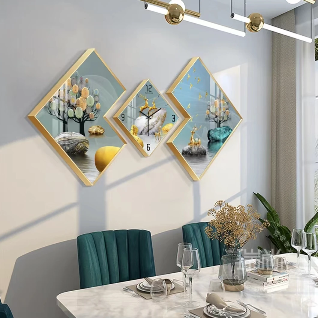 三联画餐厅客厅简约钟表晶瓷手工时尚防水装饰画