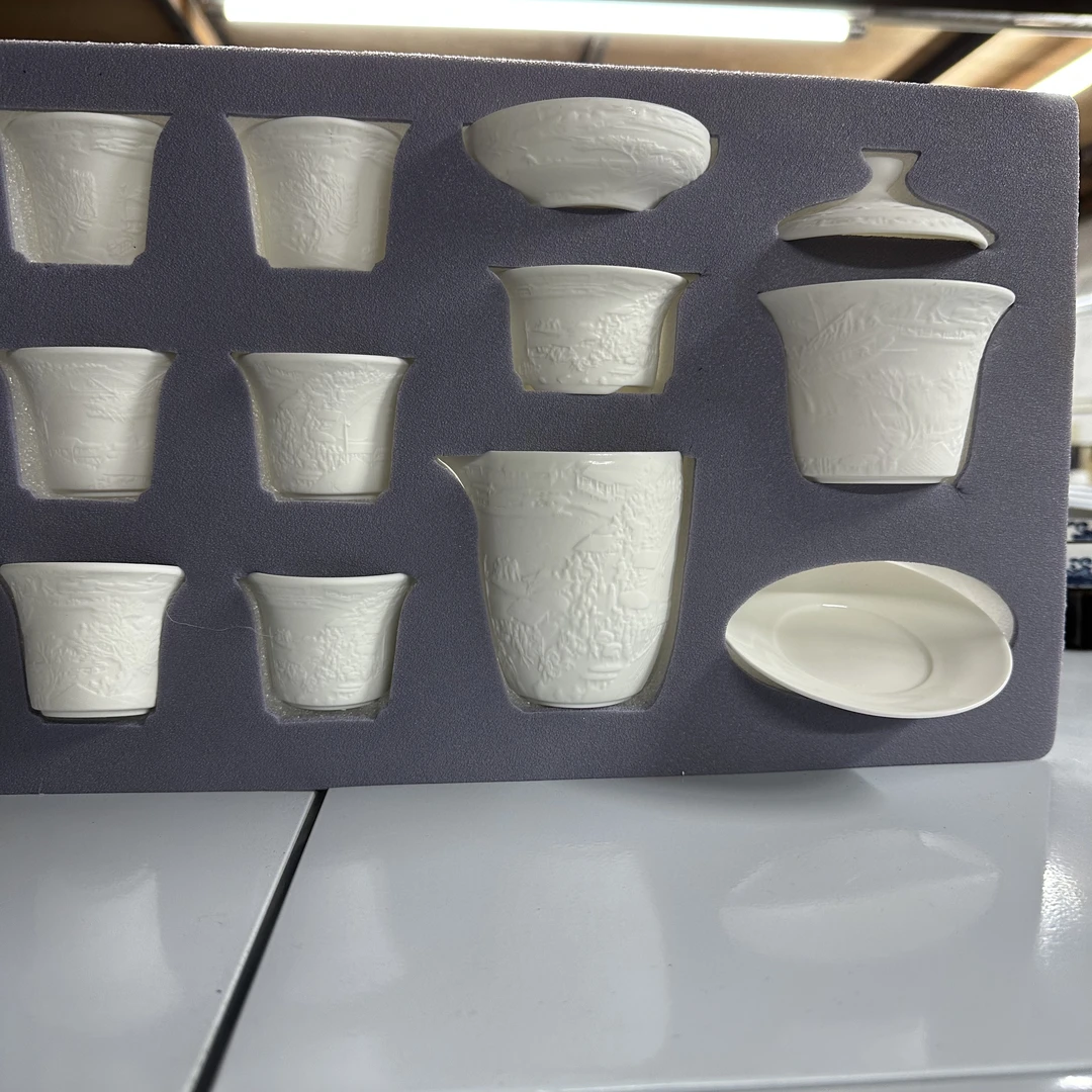 【直播浮力0491】清明上河图羊脂玉瓷瓷茶具套装(不带礼盒)-B322