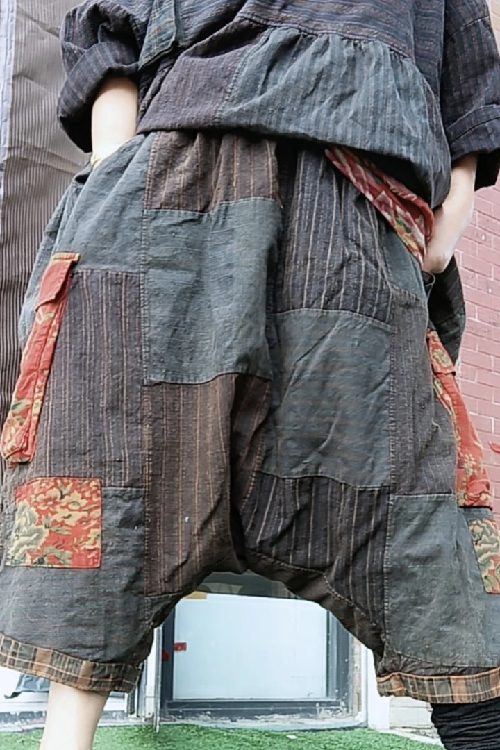 无吊牌老布双层拼东北花两个带子吊档裤直播间自选色