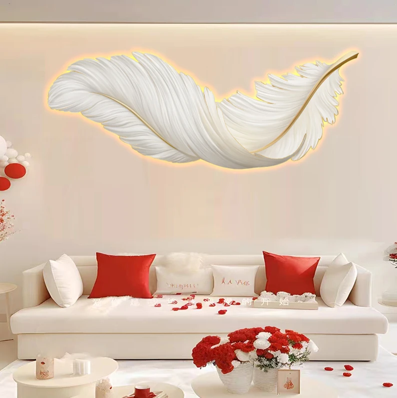 羽毛灯画氛围灯光画羽你一生装饰画氛围灯卧室沙发客厅墙发光壁画