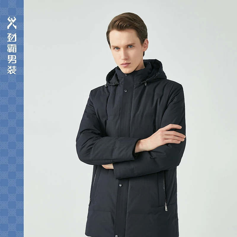 运动劲霸户外冬季男士中长版白鹅绒夹克保暖羽绒服 |BRJG4308