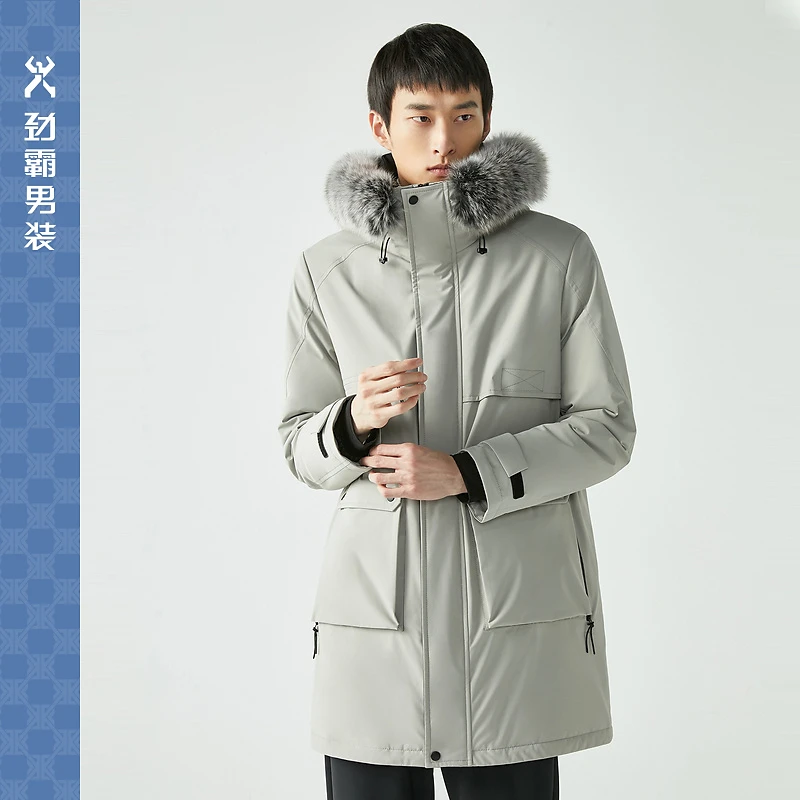 劲霸男装冬季工装羽绒服男连帽中长款保暖加厚户外|VRCG4125