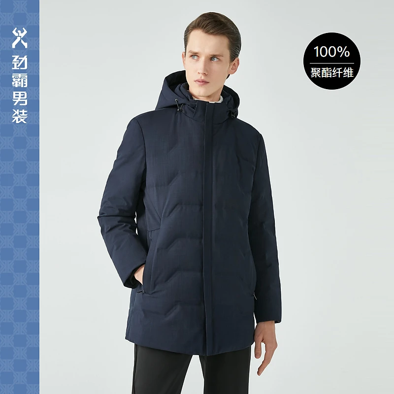 鹅绒休闲时尚运动秋冬反季蒙口断码劲霸中长版夹克聚酯纤维|
