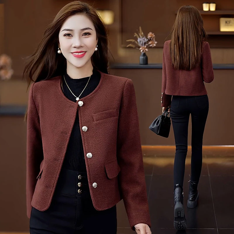 时尚圆领小香风短外套2024秋冬季新款气质减龄显瘦小个子短款上衣