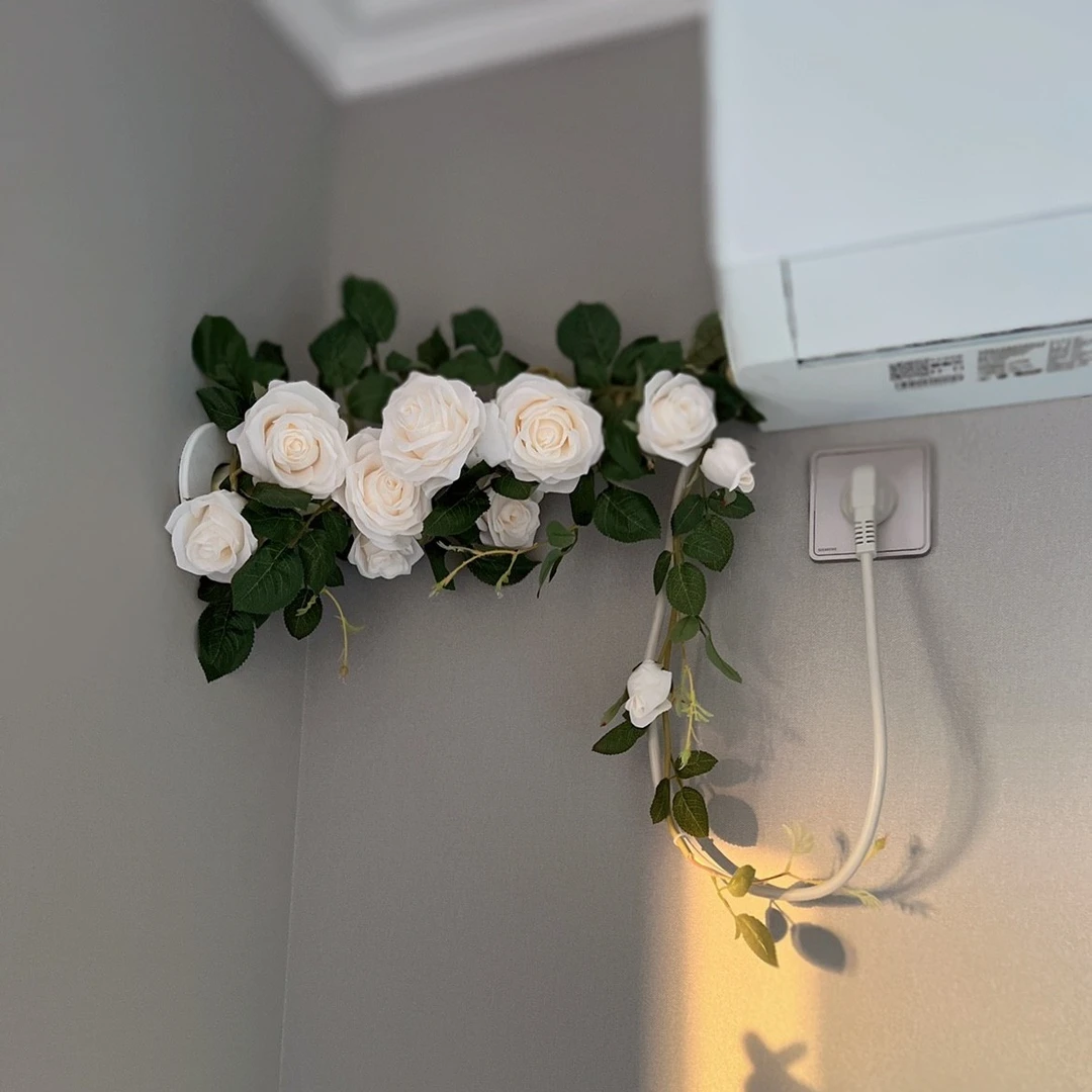 仿真玫瑰花藤空调管道遮挡装饰藤塑料假藤蔓串花吊顶缠绕假花藤条
