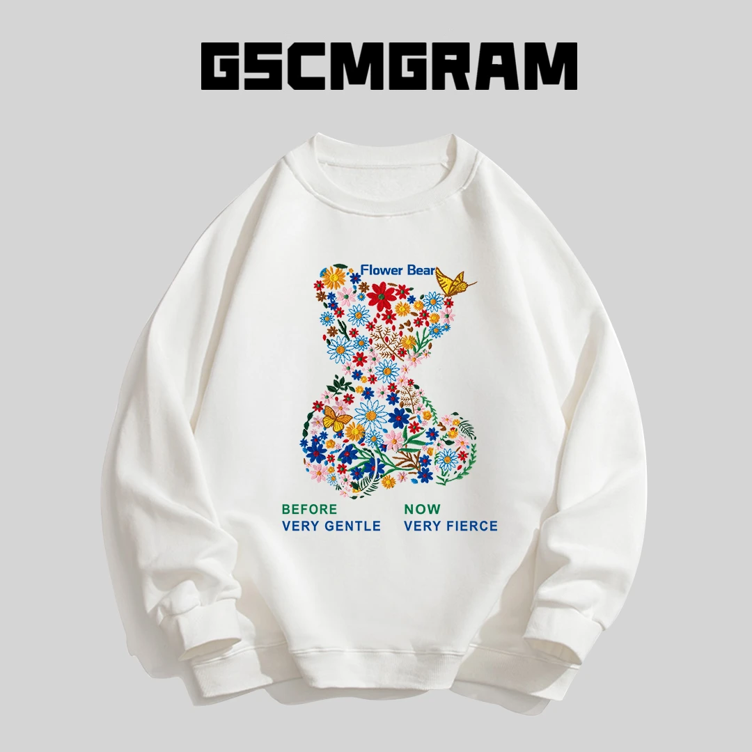 变色坐立花卉小熊卫衣