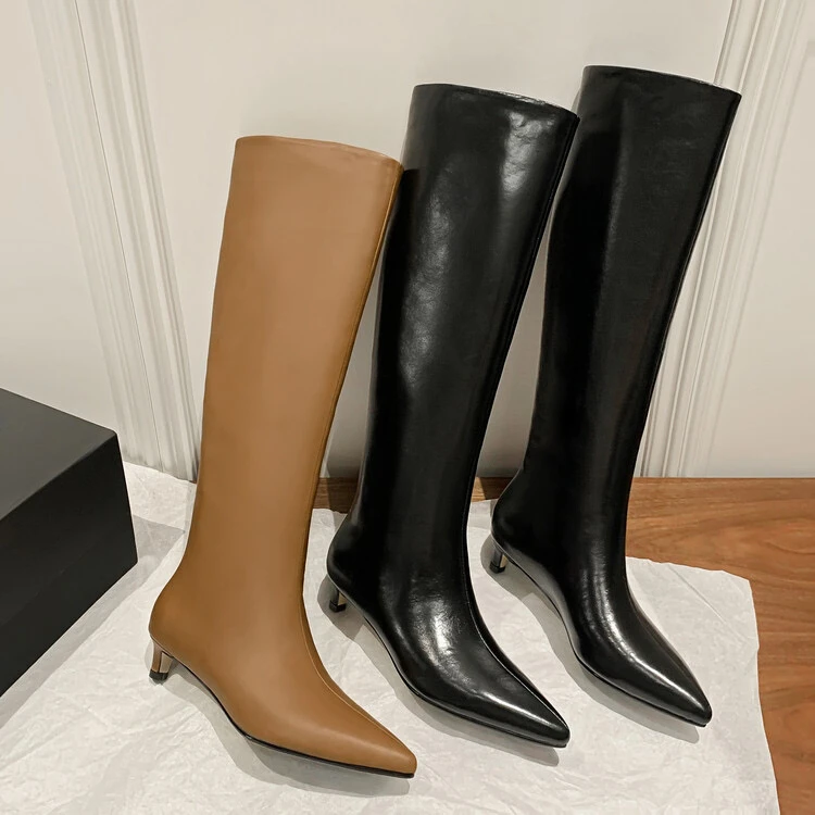 「赛琳女士皮面｜4cm」新款时尚显瘦大筒围真皮高筒皮面瘦瘦靴