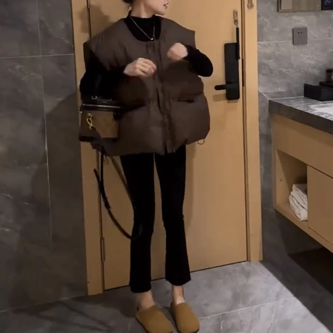 冬季新款【肯豆马甲】宽松慵懒下摆抽绳棉马甲