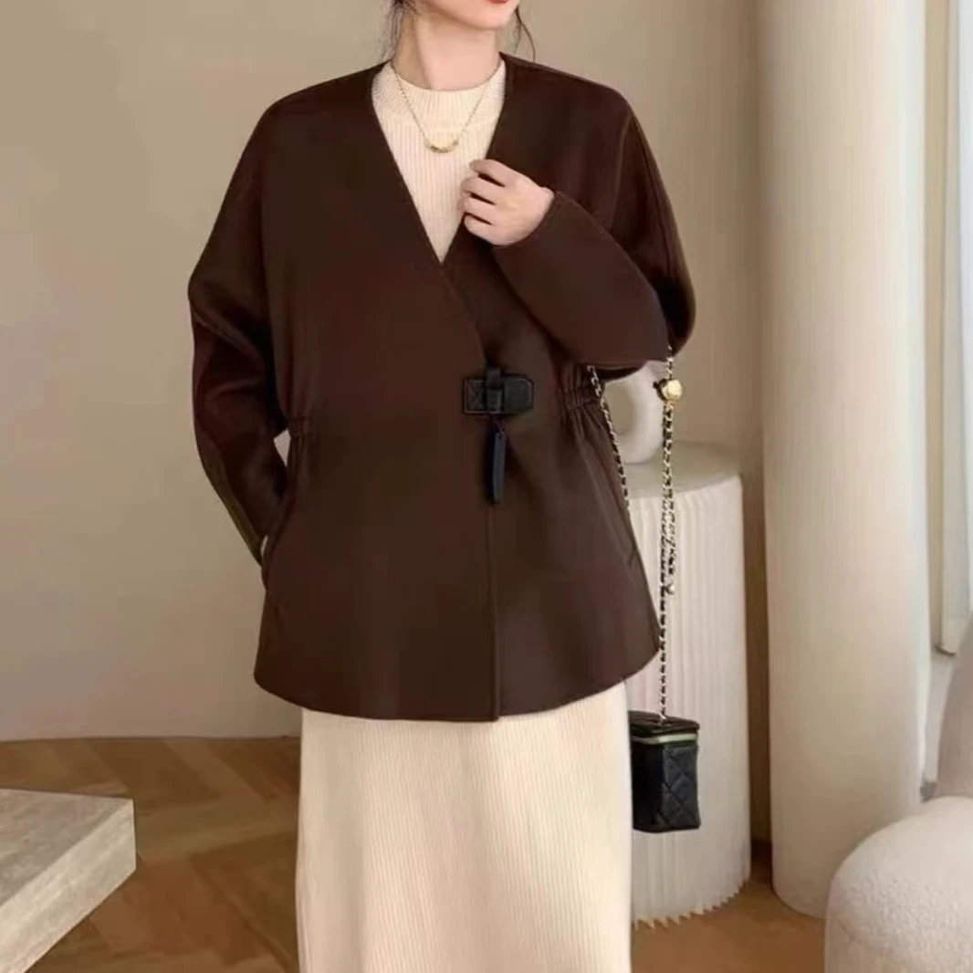 秋上新欧洲站羊绒羊毛大衣女2024新款休闲一手长宽松双面呢雅丹风