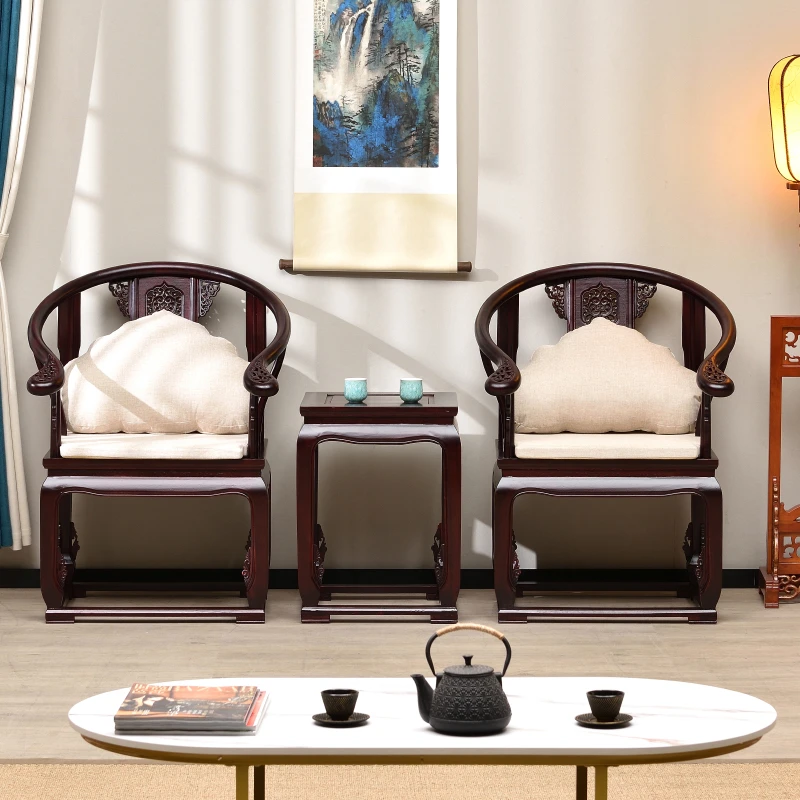 圈椅皇宫椅三件套官帽椅太师椅中式实木会客单人椅子仿古红木家具