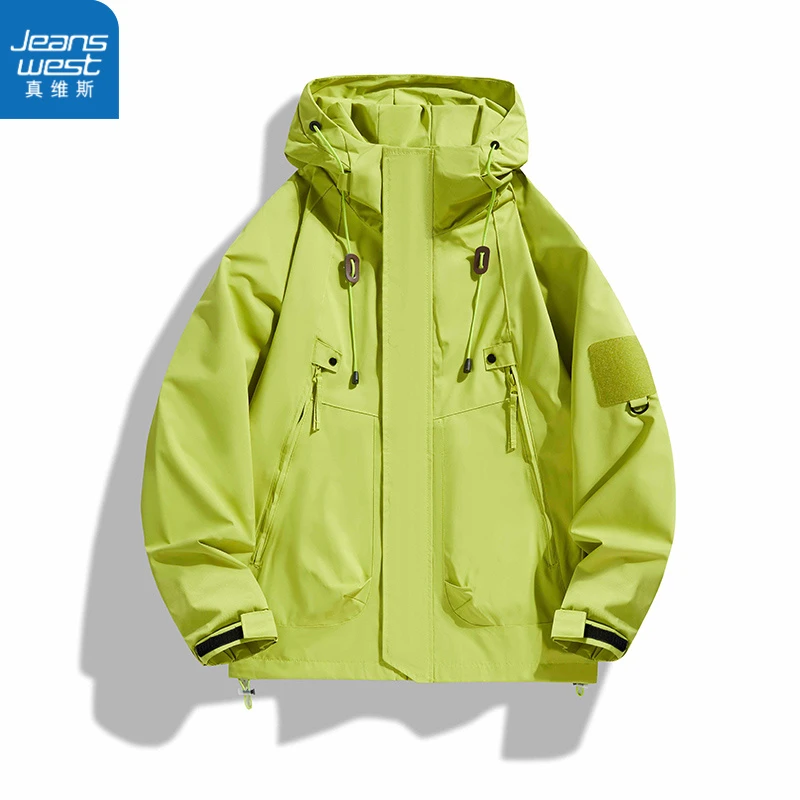 Jeanswest/真维斯秋冬款户外男女防水连帽夹克宽松美式工装风外套