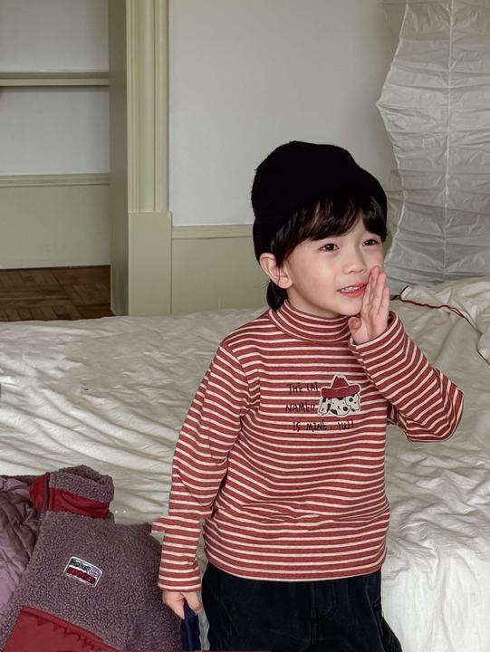 冬季男女宝加厚加绒条纹打底衫