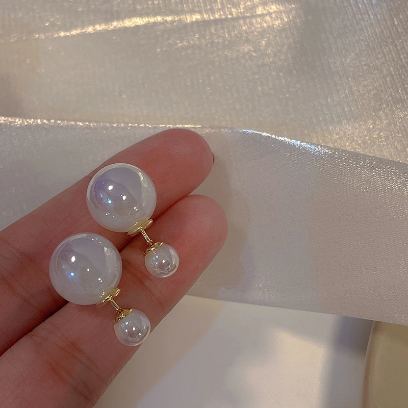 人鱼姬珠珠高级感耳钉前后多戴双面韩国耳环女气质新款网红银针