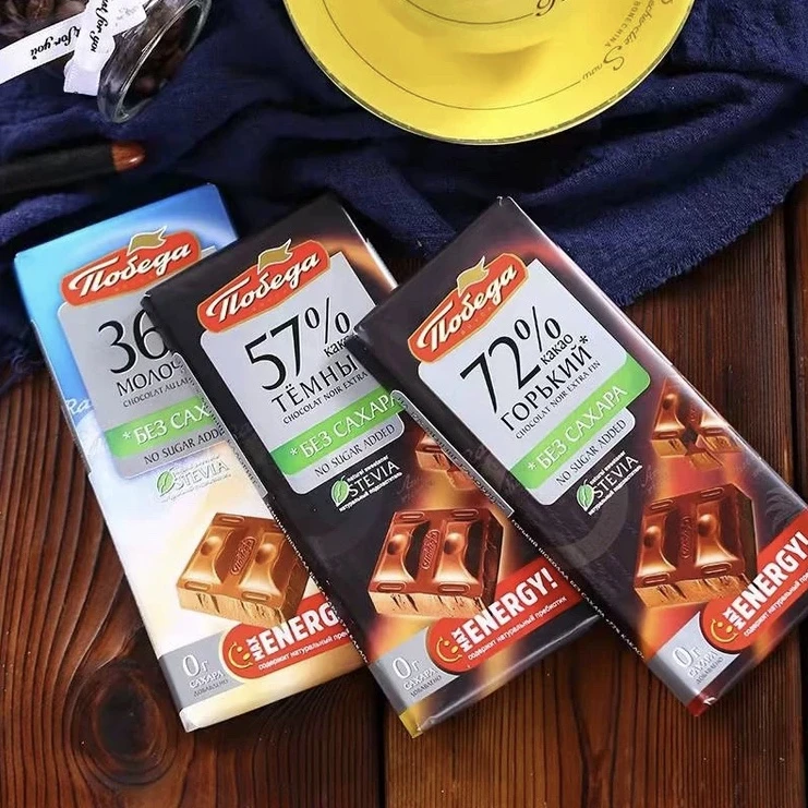 拍一发三块俄罗斯进口胜利牌无糖巧克力100g/块