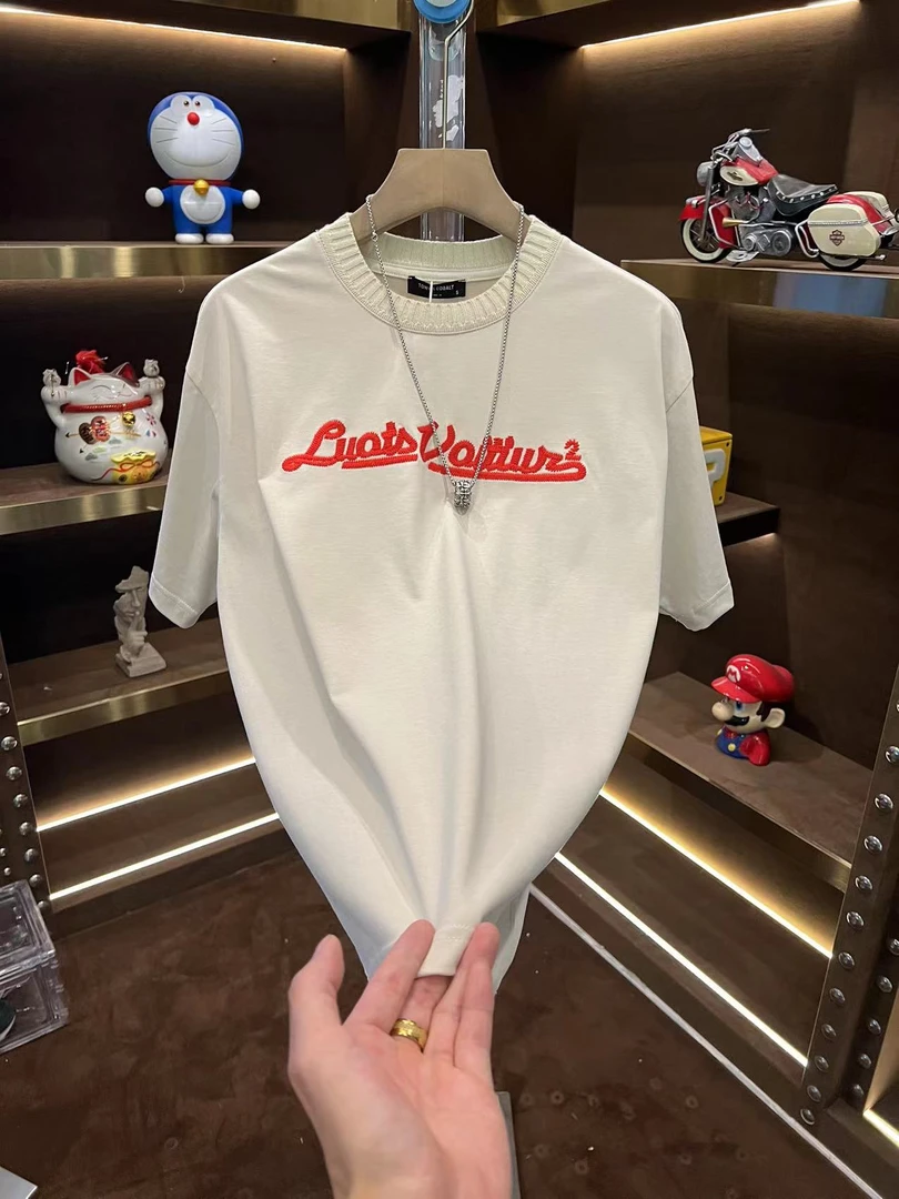 夏季上新轻奢潮流宽松时尚字母刺绣百搭男女同款短袖