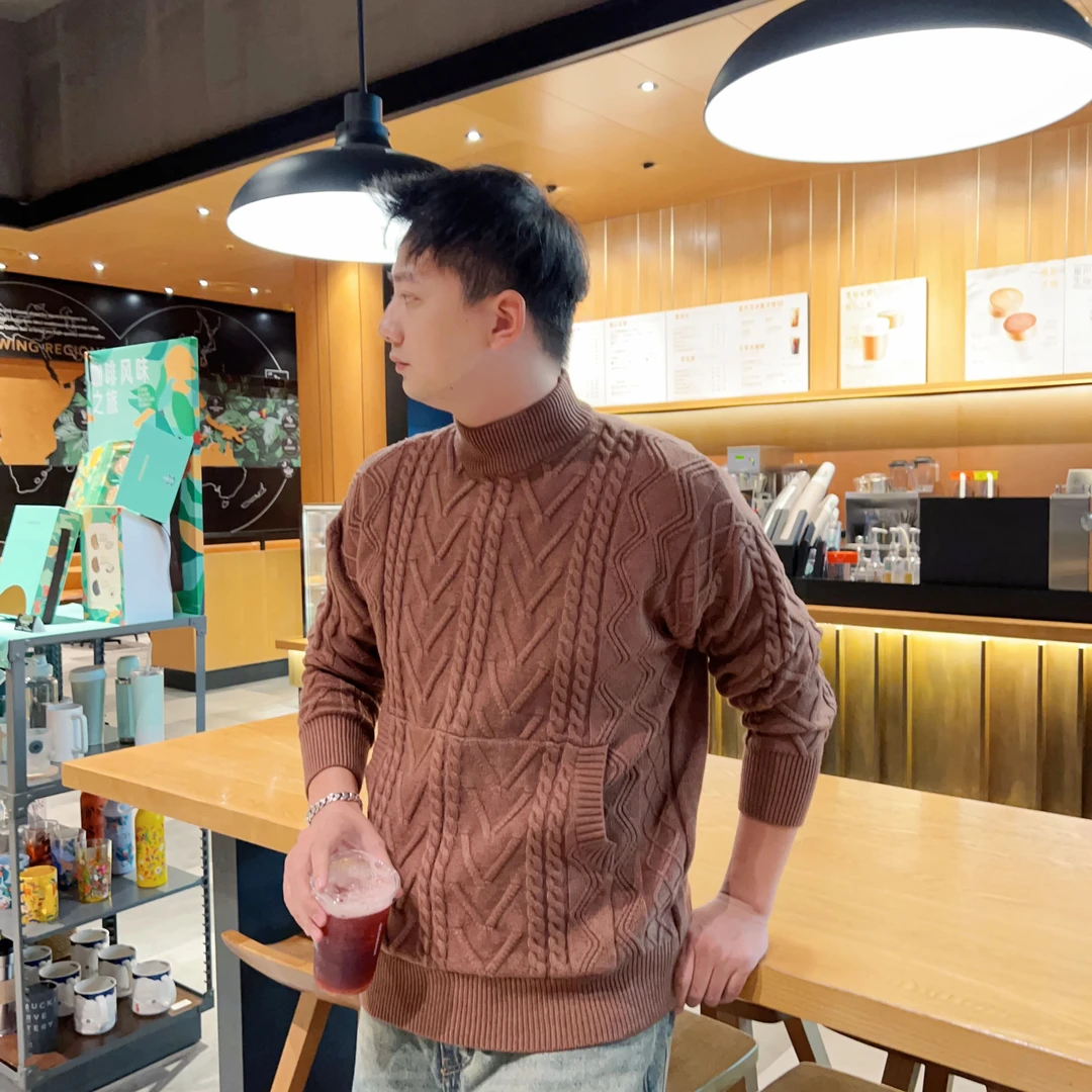 复古风麻花潮流时尚贯穿口袋男款针织毛衣休闲加厚宽松针织衫17号