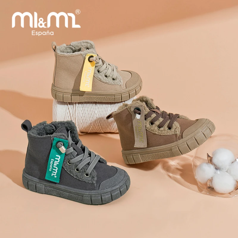 M1&M2儿童布鞋短绒毛侧拉链保暖帆布马丁鞋高帮帆布鞋棉鞋秋冬