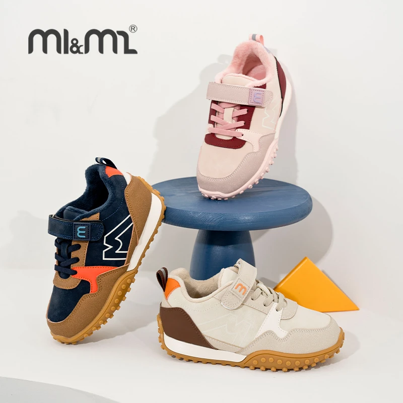 M1&M2拼色绒面阿甘鞋时尚软底女童男童大童冬季加绒加厚鞋运动鞋
