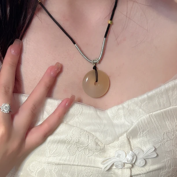 非金属布艺项链 新中式吊坠项链平安扣女如意编织项链