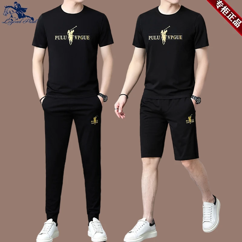传奇保罗品牌夏季新款男士短袖套装时尚休闲运动短裤长裤潮流男装