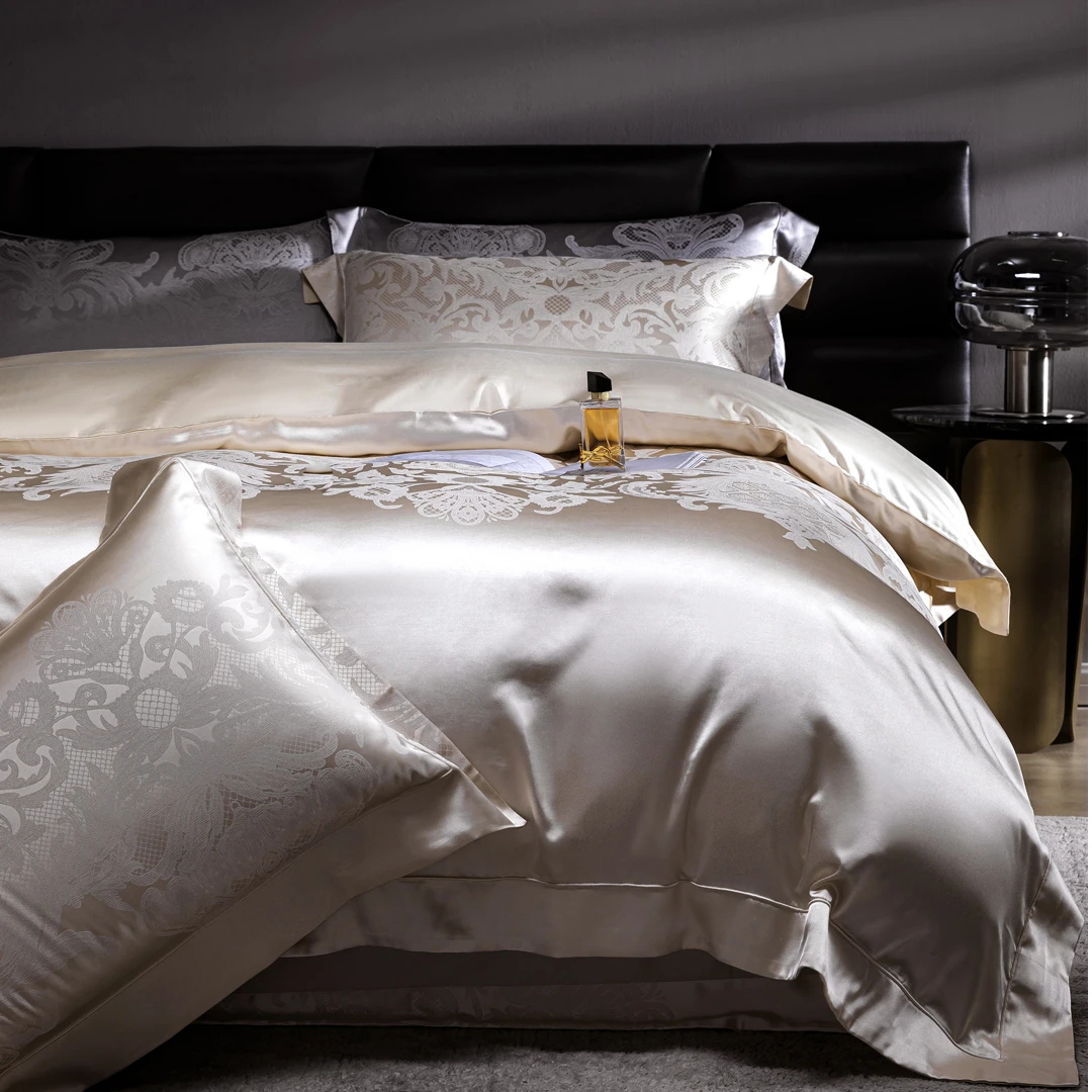 【慕夏】欧式轻奢精品进口兰精天丝棉四件套提花宽边高精密