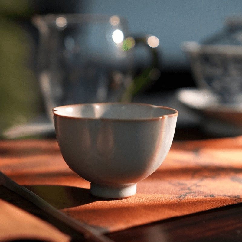 【天成赏瓷】全手工汝窑瓜菱杯陶瓷杯茶器茶盏高端瓷器sd.