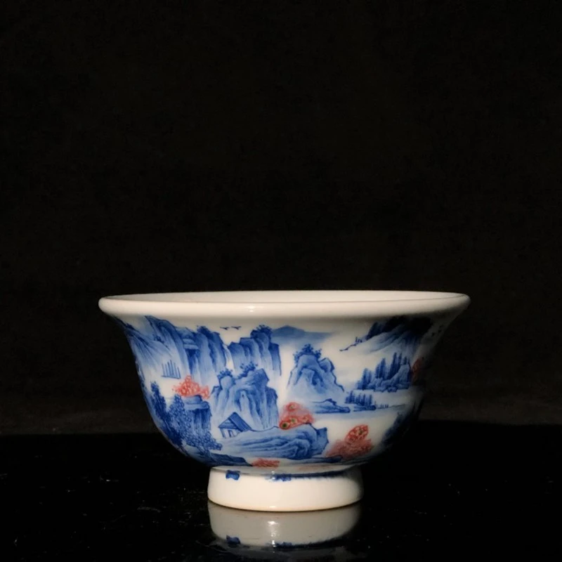 【天成赏瓷】全手工手绘釉里红山水压手杯茶器茶盏高端瓷器qn.