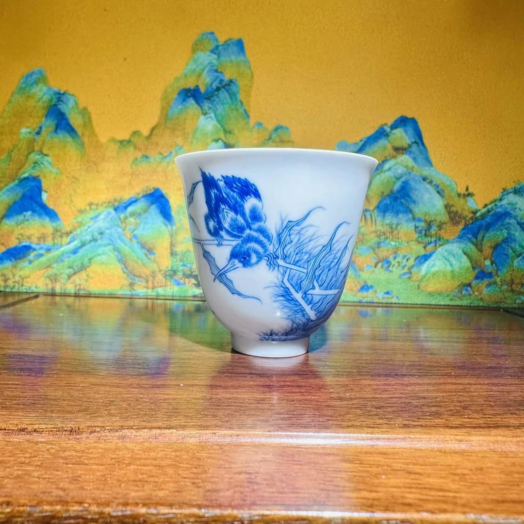 青花大单翠杯景德镇陶瓷纯手工手绘茶具家用主人杯铃铛杯YRT187