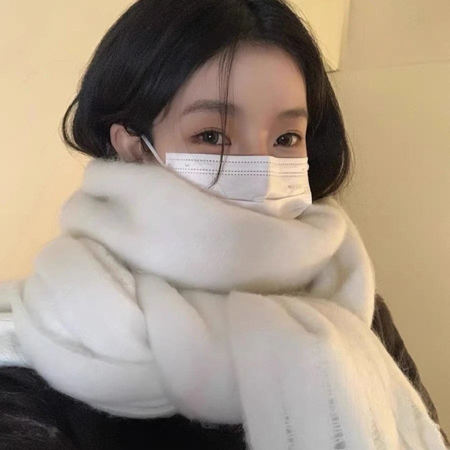 【LISHU】秋冬保暖加厚围巾纯色流苏时尚百搭可披肩氛围感围脖