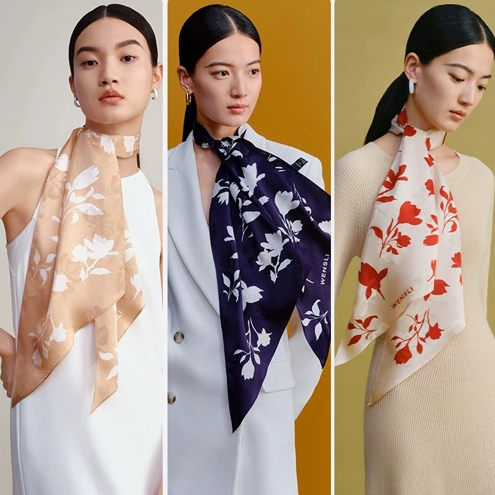 【畅销系列】真丝丝巾双面印花大斜巾-兰香疏影150cm×25cm