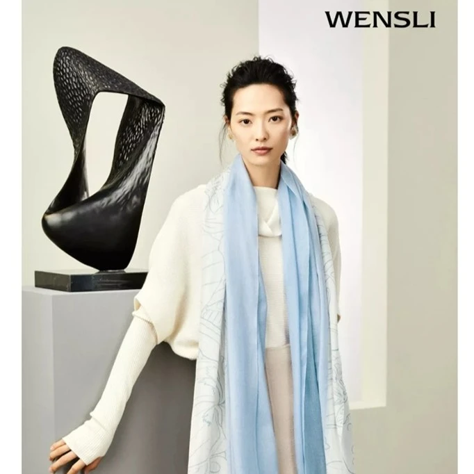 Wensli/万事利春夏轻薄透气百搭高支羊毛优雅时尚空调披肩-开颜