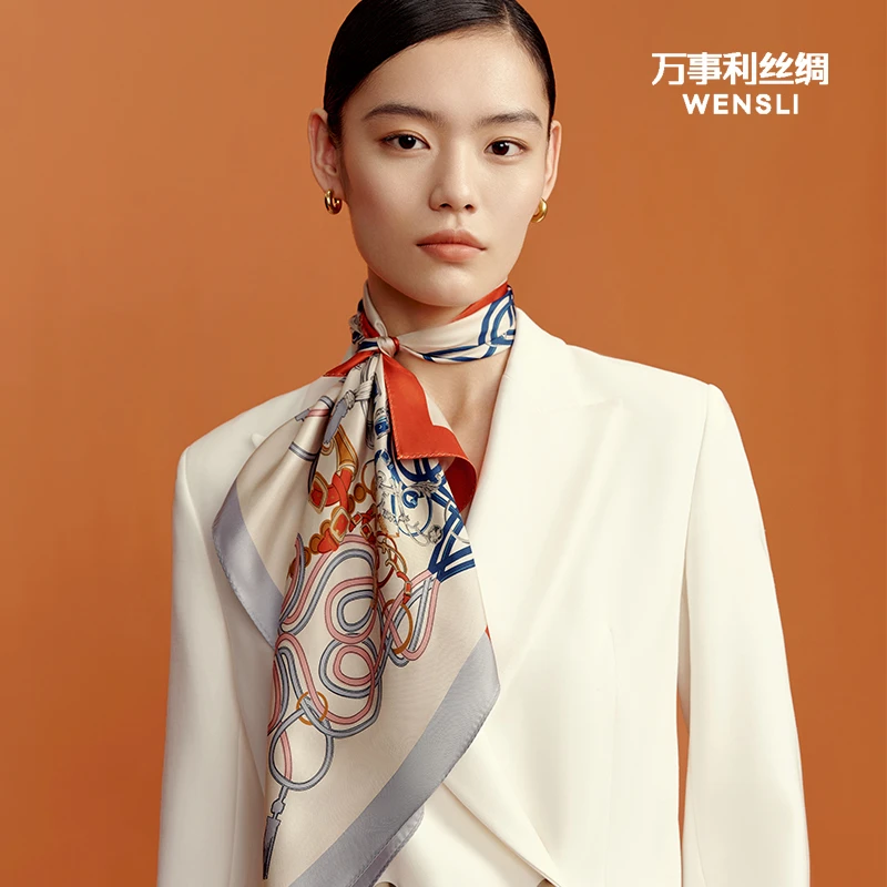 Wensli/万事利时尚经典气质百搭真丝双面印花桑蚕丝中方巾-星冉