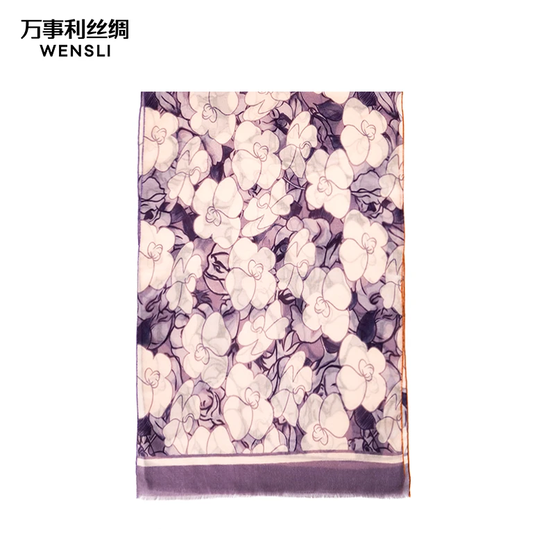 Wensli/万事利秋冬气质保暖披肩百搭印花高支冬季羊绒围巾-向云端
