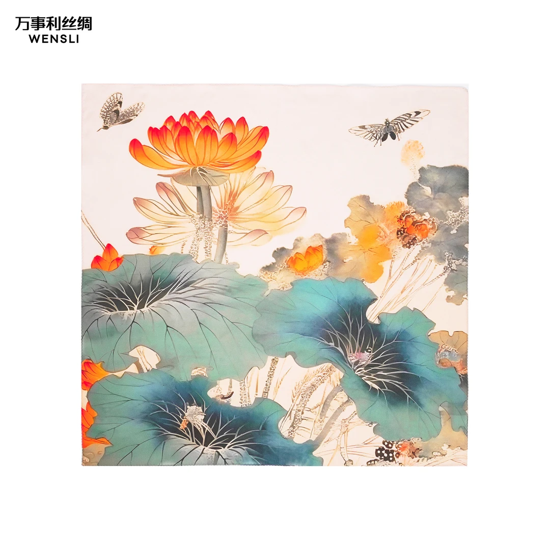Wensli/万事利气质时尚新中式国风丝巾桑蚕丝双绉INT中方巾-静莲