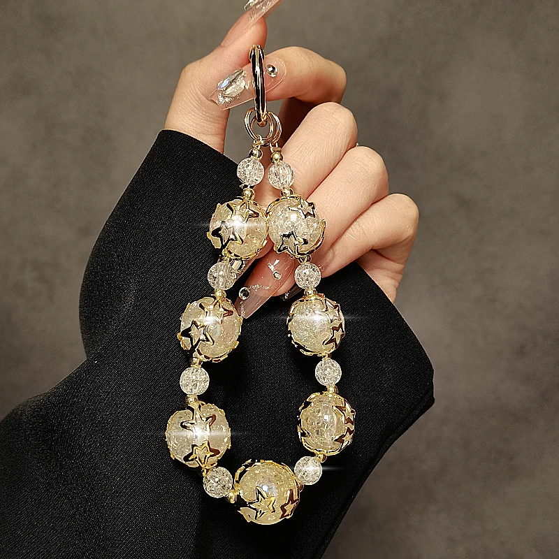 奢华高级感手机挂绳短款手腕挂链手提手机链挂饰个性圆珠防丢挂件