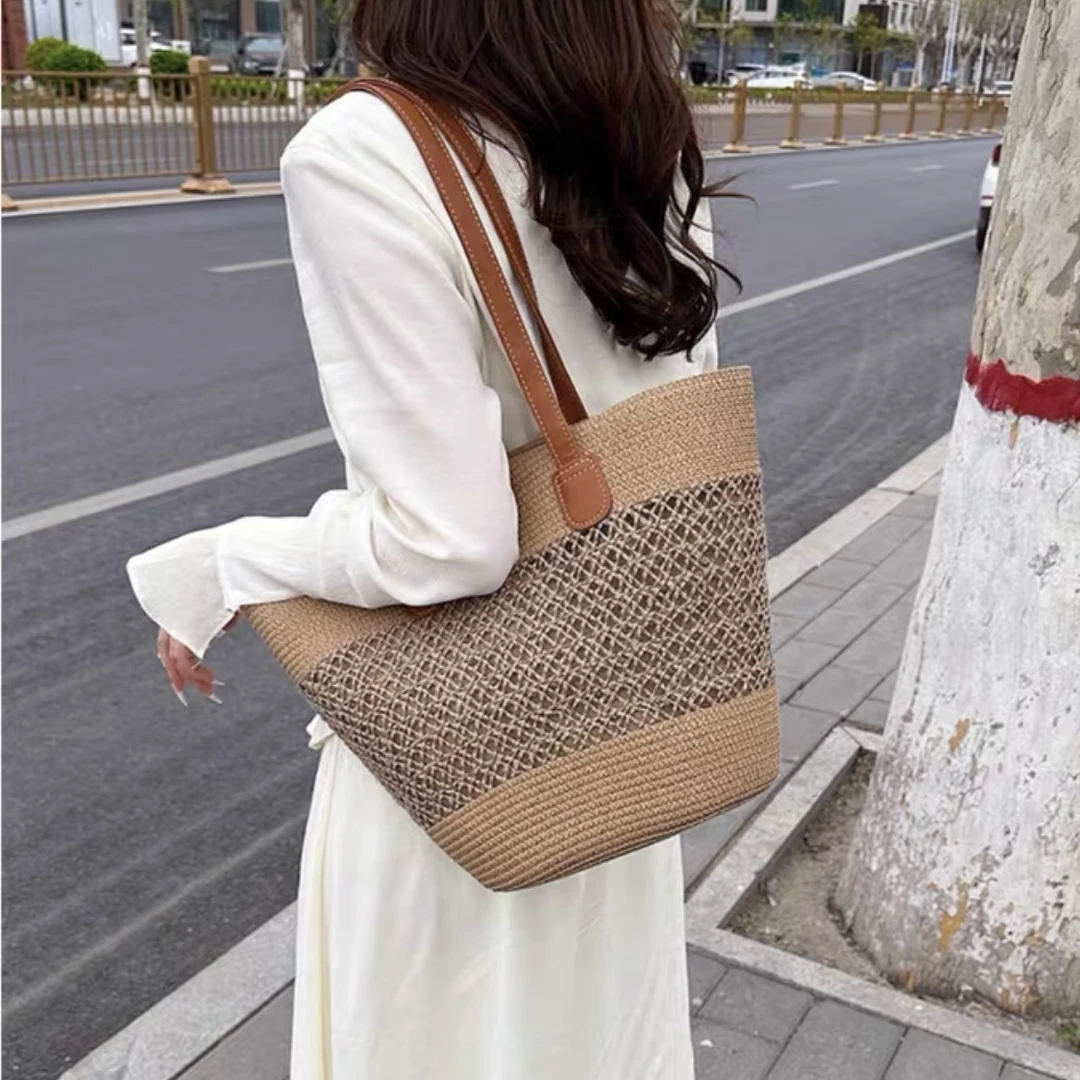 2024新品手工编织大容量包镂空百搭度假草包单肩包休闲沙滩包