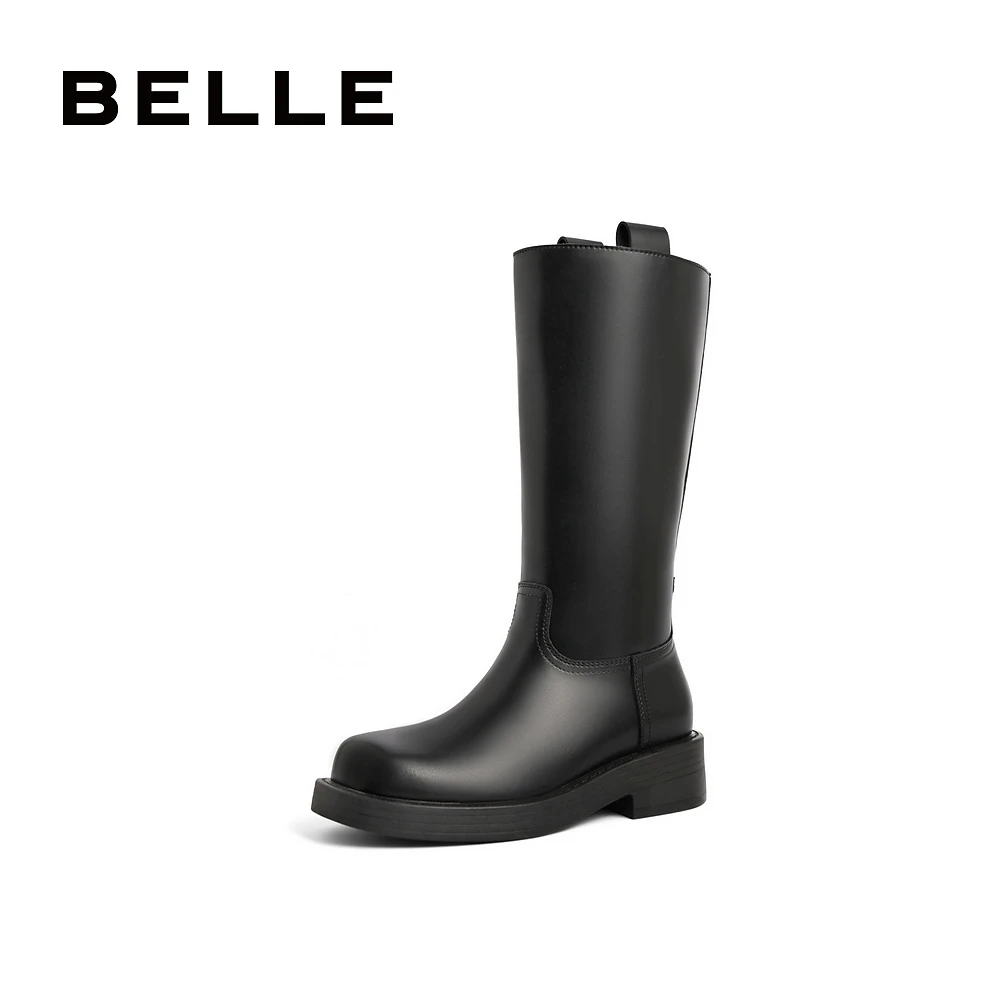 百丽冬季女靴新款潮酷时尚厚底牛皮女靴骑士靴过膝高筒靴M0013DS2