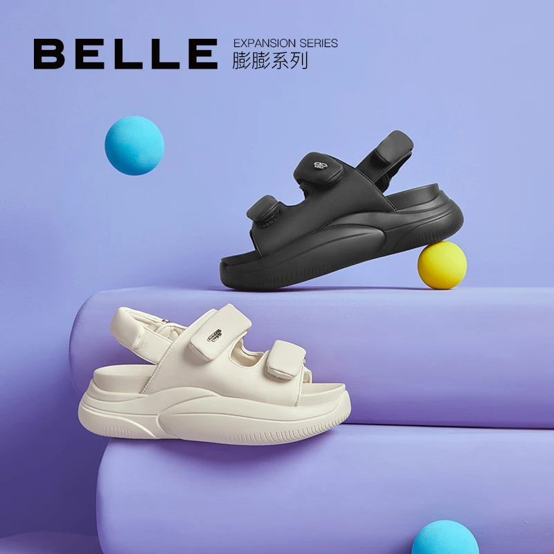 百丽蓬软厚底夏季运动凉鞋女夏新套脚百搭潮流休闲凉鞋女B1170BL3