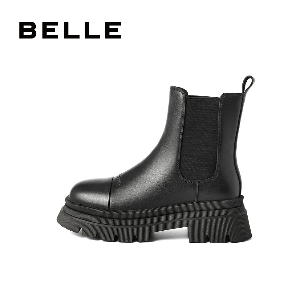 百丽烟筒靴女款冬季靴子新款商场加绒短靴百搭切尔西靴Y8J1DDD2