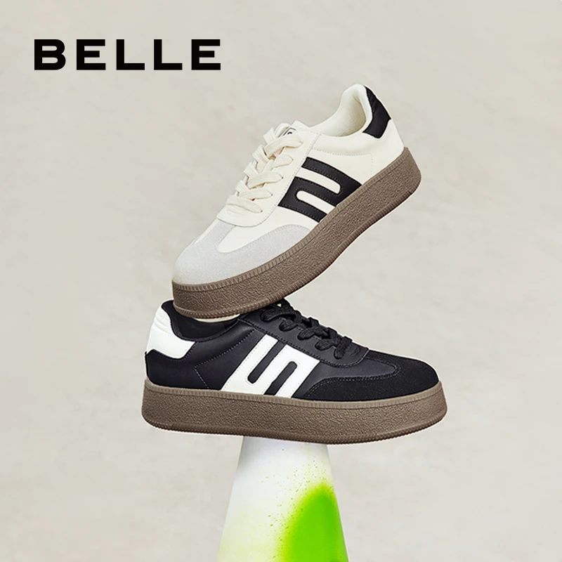 百丽复古厚底德训鞋新款女鞋子加绒时尚运动鞋休闲鞋板鞋B1573CM3