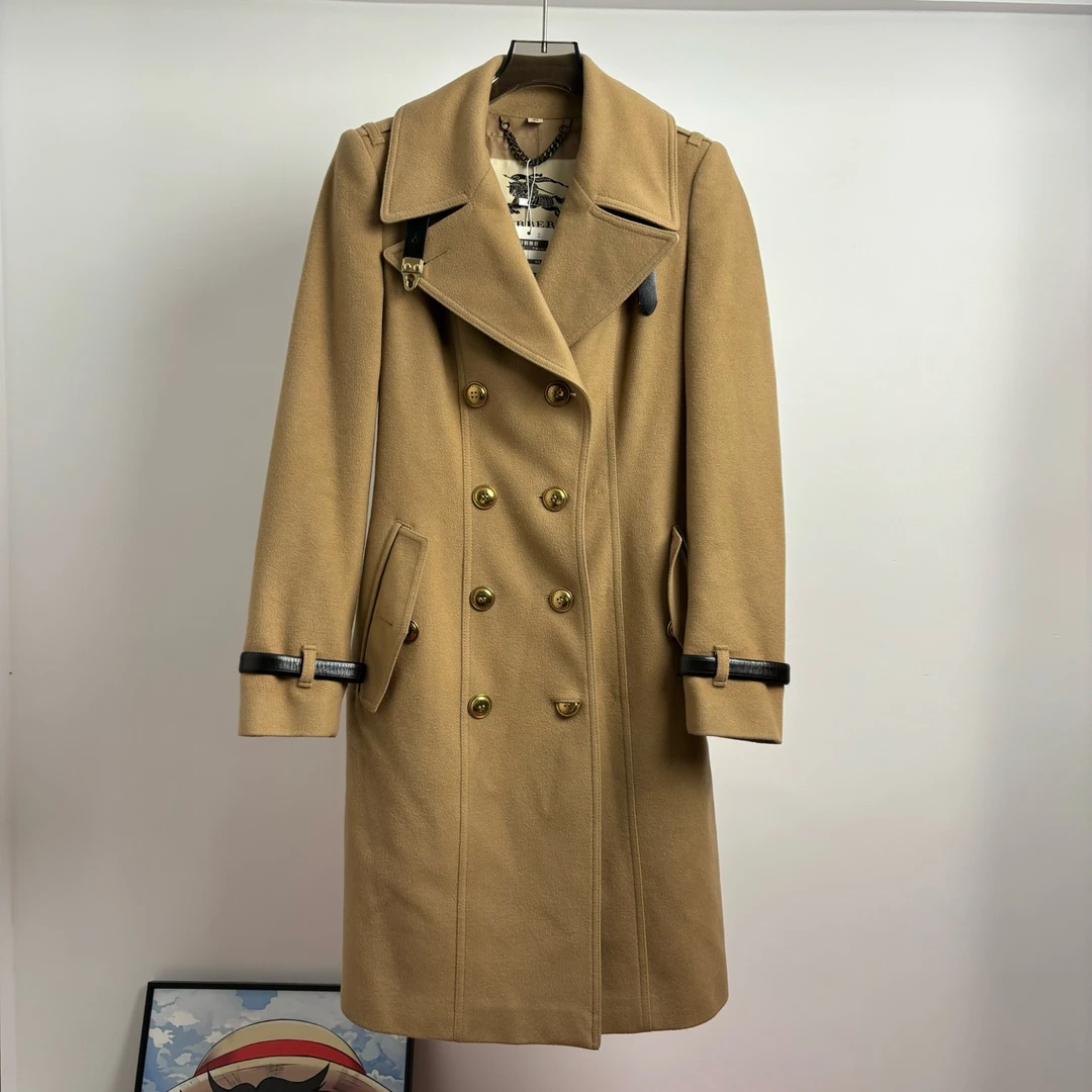 99新 BURBERRY/博柏利 Burberry/驼色收腰羊绒大衣 2码 GM001993