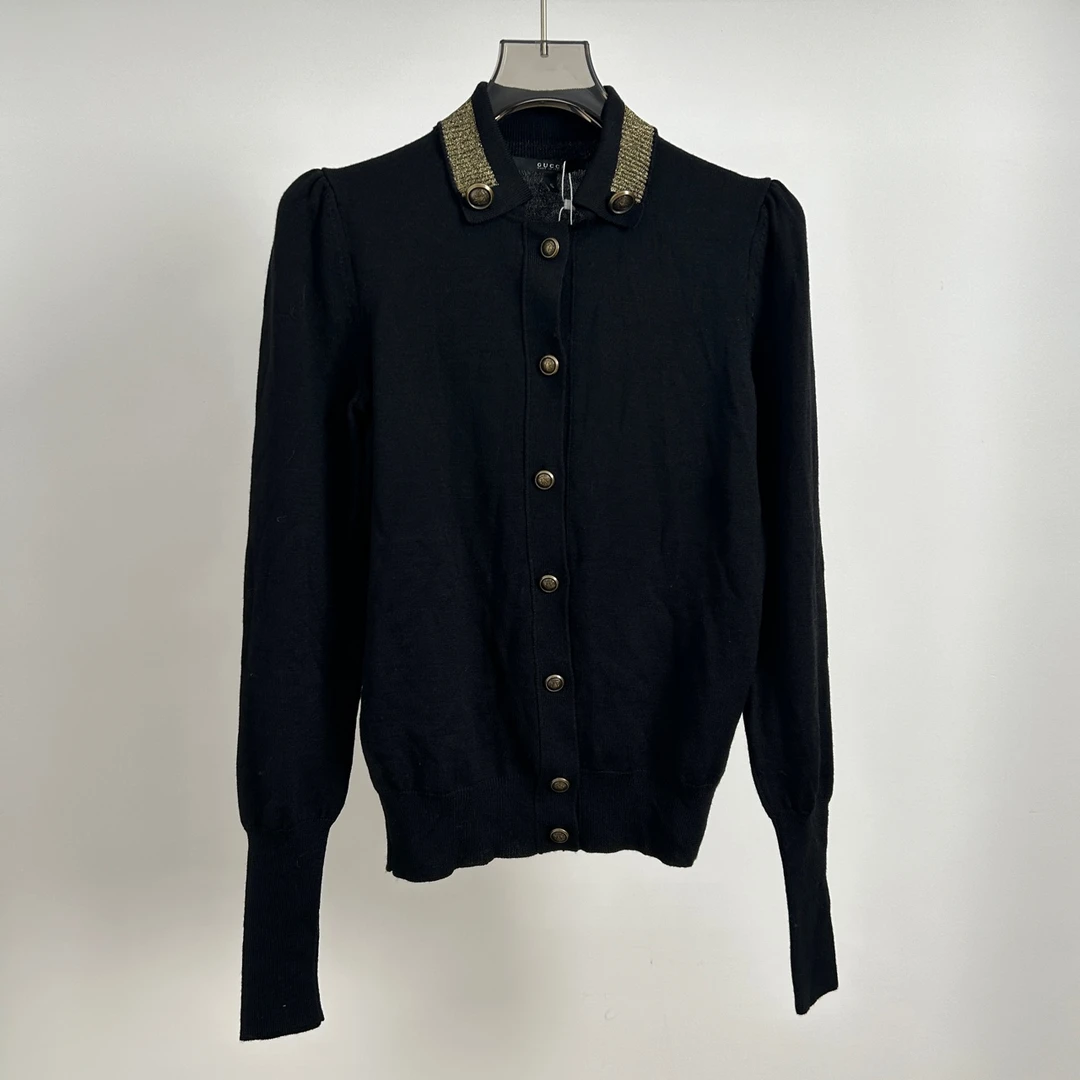 99新 GUCCI/古驰 黑色翻领短款毛衣 S码 GM001577