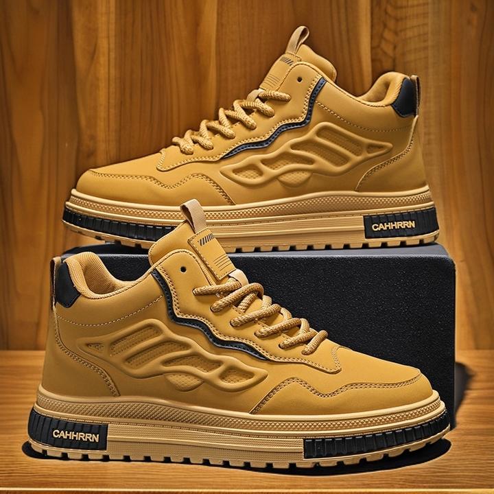 高帮男鞋休闲板鞋学生青少年秋季2024新款百搭皮面运动潮鞋子男款