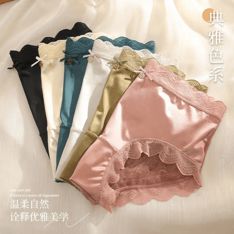 HJT9086#五条装中腰女士蕾丝缎面三角内裤轻薄透气高贵而不失优雅