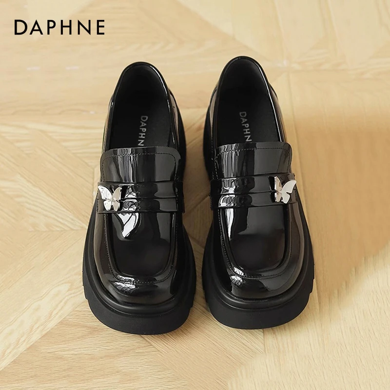 达芙妮乐福鞋女2025新款春季蝴蝶厚底百搭jk英伦风黑色小皮鞋女鞋