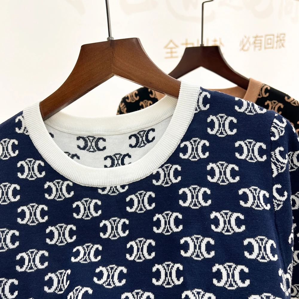 桑蚕丝&莱赛尔 小香风减龄 宽松显瘦拼色时尚百搭针织衫上衣短袖