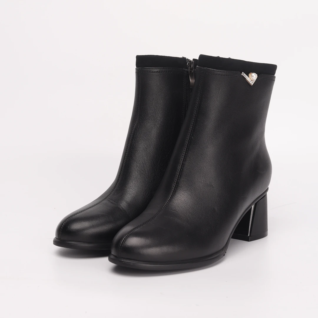 Jinho/金猴头层牛皮时尚百搭加绒真皮粗跟女靴#450710